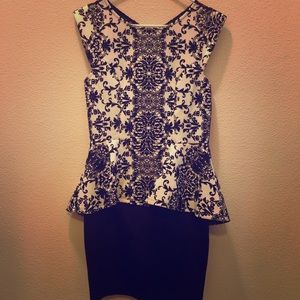 Black and White with lace back peplum dress